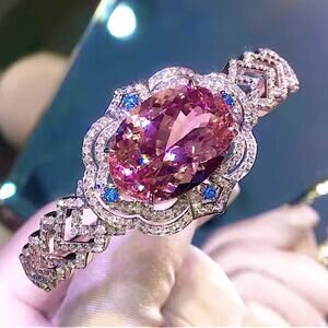 Unique Platinum Zircon Pink Morganite Bangle Bracelet